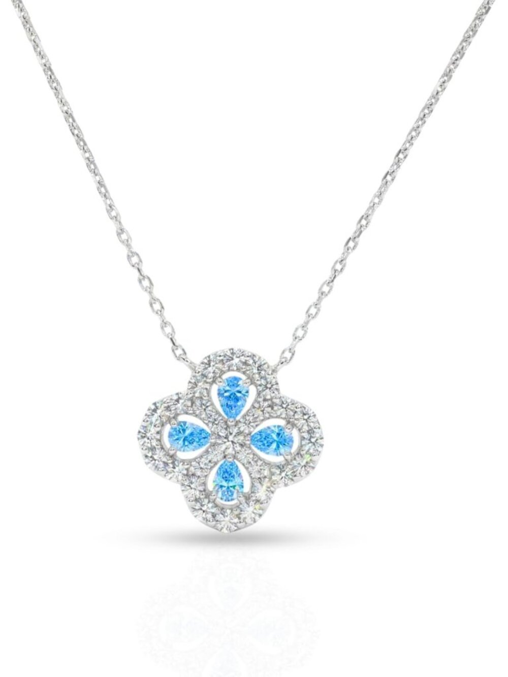 Sterling Silver Blue CZ Clover Charm Pendant Necklace - Elegant Gift for Her